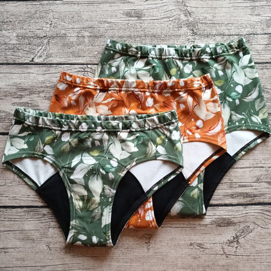 Noenea by NALLE kestot: Kuukautisalushousut (L) High Waist - Lehto, ruska