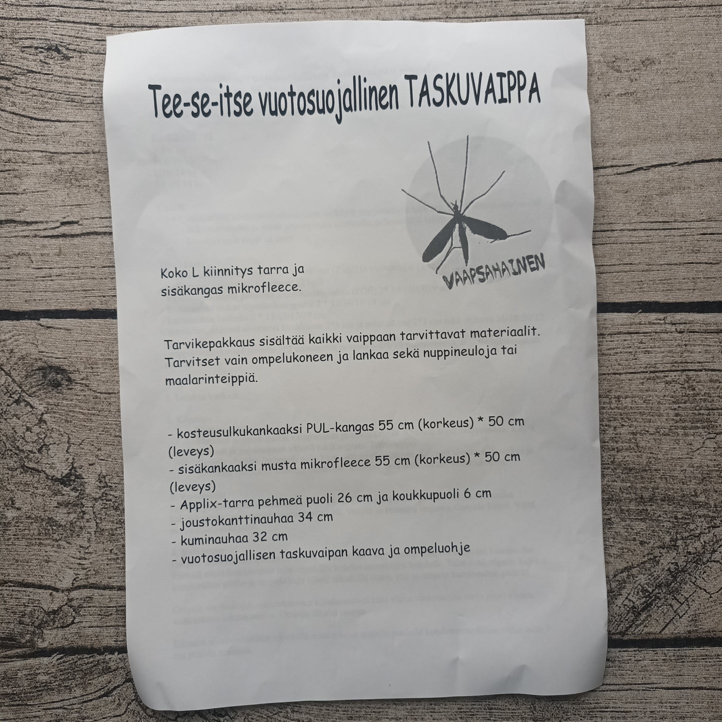 Kirppis: Vaapsahainen - Taskuvaipan tarvikepaketti