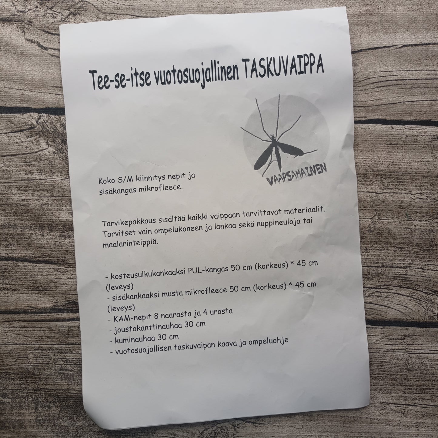 Kirppis: Vaapsahainen - Taskuvaipan tarvikepaketti